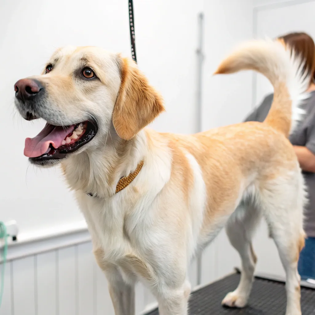 A happy dog after grooming